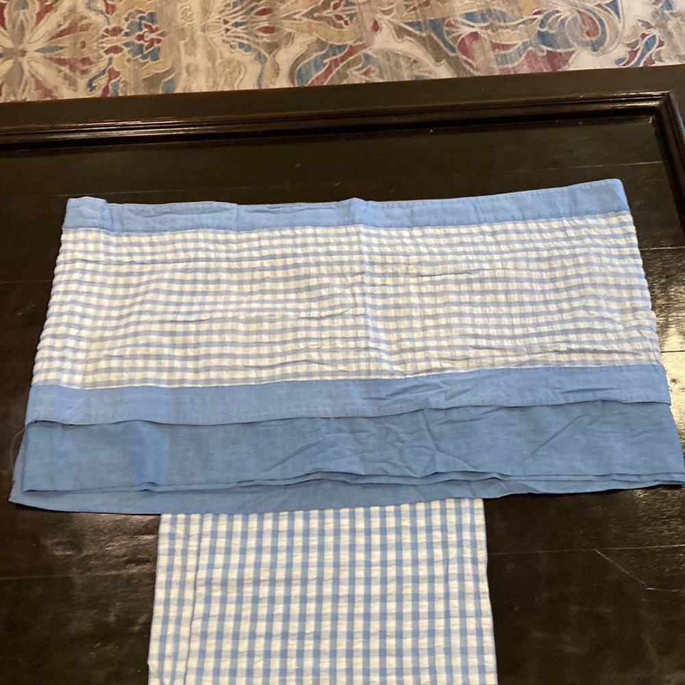 Blue and White Gingham Curtain Set with Valence /Shower Curtain Set